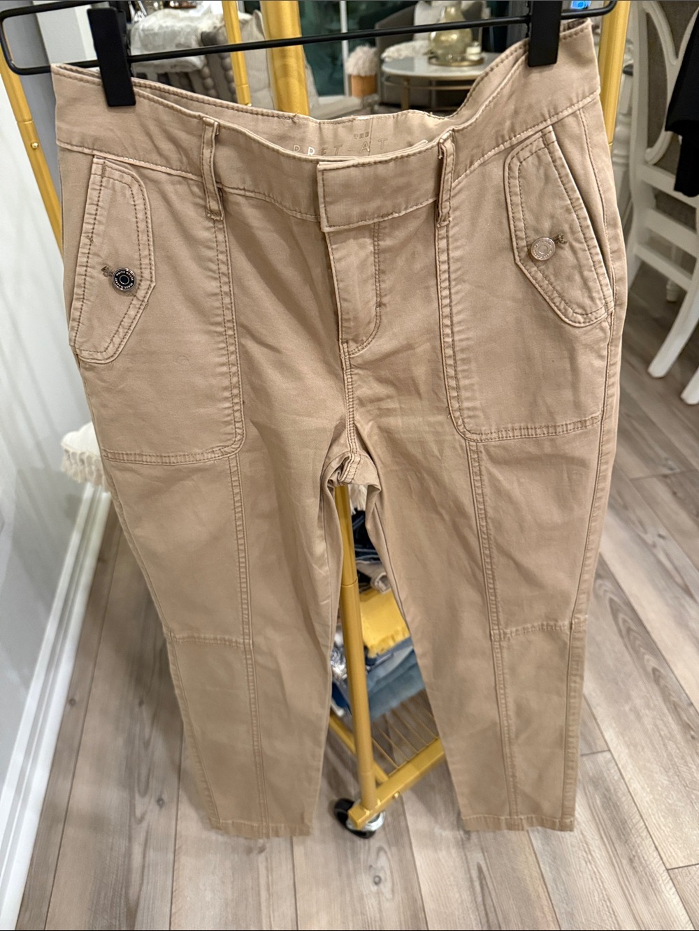 White House Black Market Beige Straight-Leg Utility Pants Pret-AT - Picture 9 of 9